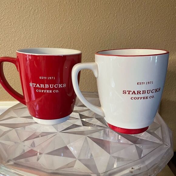 Starbucks Abbey Coffee Cups Set Red and White 2008 16 Ounce - Picture 9 of 10